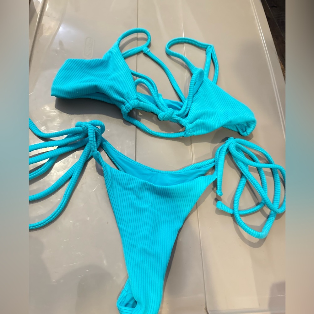 one one swim aqua blue swimwear set